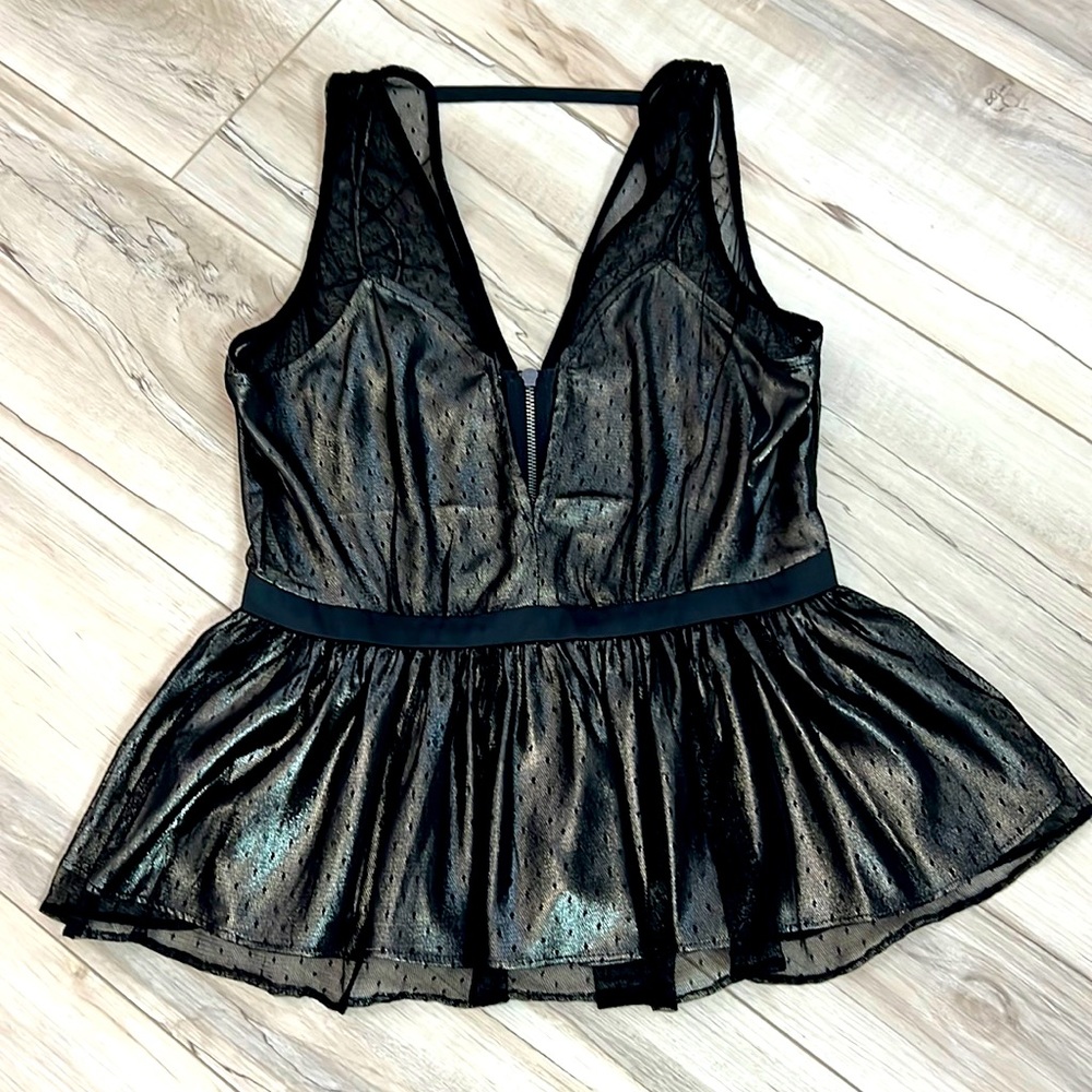 Express Deep V-Neck Metallic Mesh Tank